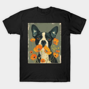 Boston Terrier Flowers Photo Art Design For Dog Onwer T-Shirt